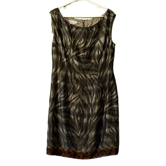 Maggy London Colorful‎ Silk Sheath Dress Size 14 Sleeveless Classic Business - Picture 1 of 9